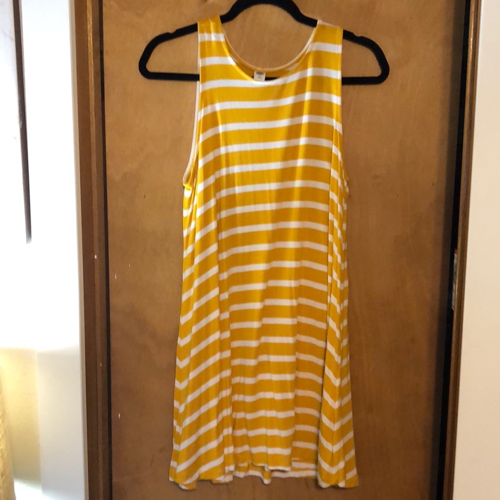 Mustard and white striped T-shirt dress